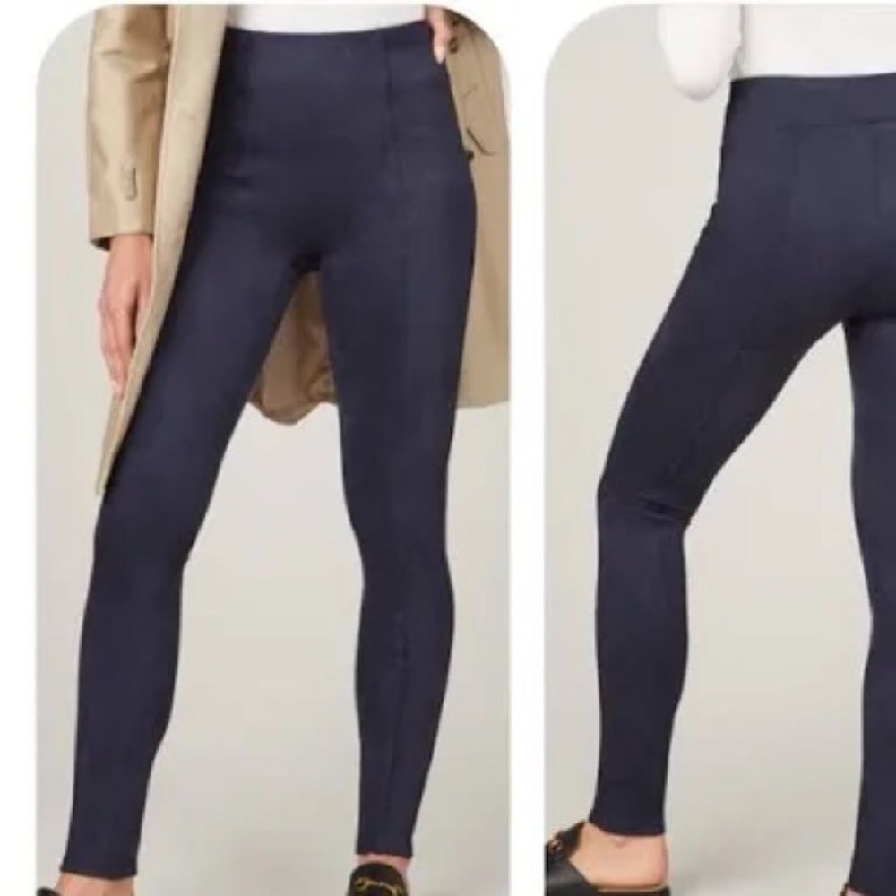 SPANX Women's Faux Suede Leggings Navy High-Waisted Leggings Sz M
